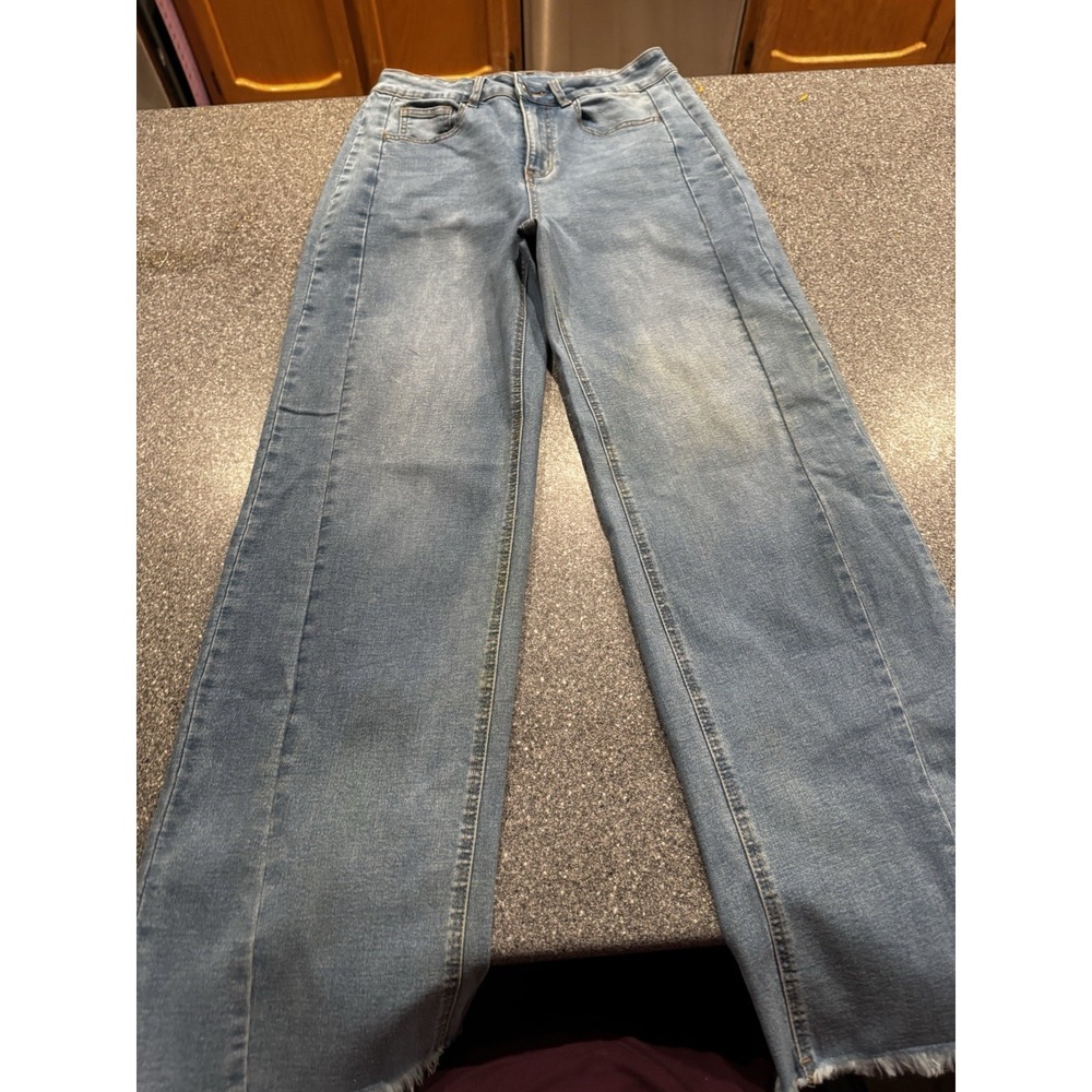 Sidefeel Size 8 Jeans High Rise Wide Leg Inseam 30" Raw Hem Stretch EUC A8